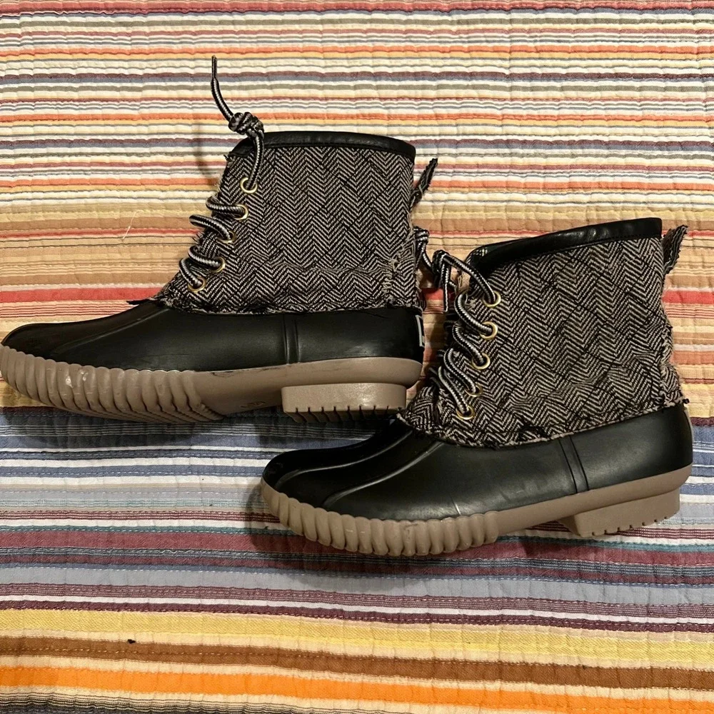 MarleyLilly Kids Duck Boots Size 12 Herringbone Plaid Lined Waterproof